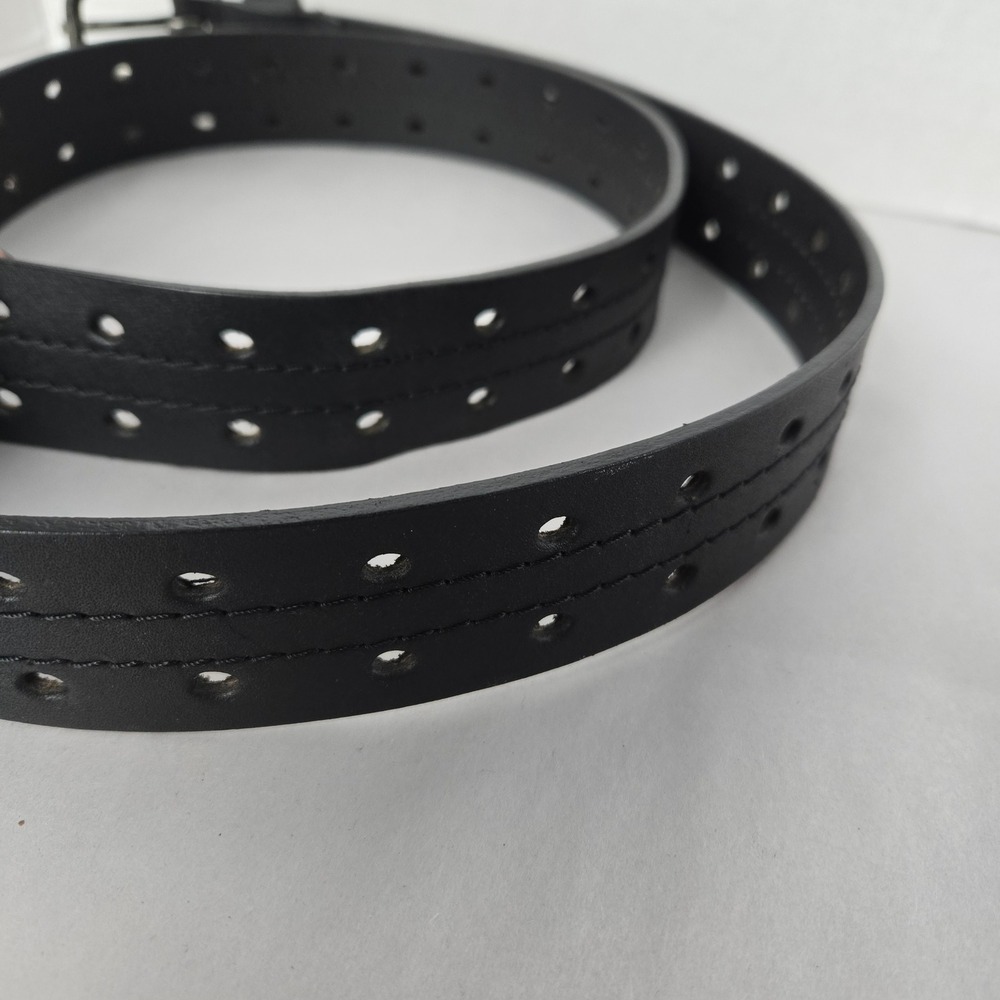 Black Genuine Leather Belt 48 Inch Double Prong Perforated Grunge Moto #1691 - Picture 3 of 6